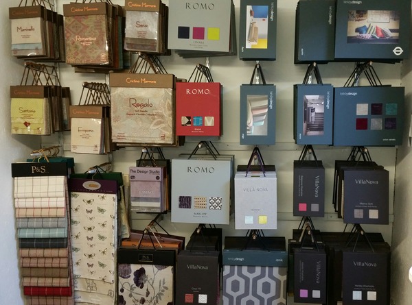 Wall of hung material samples